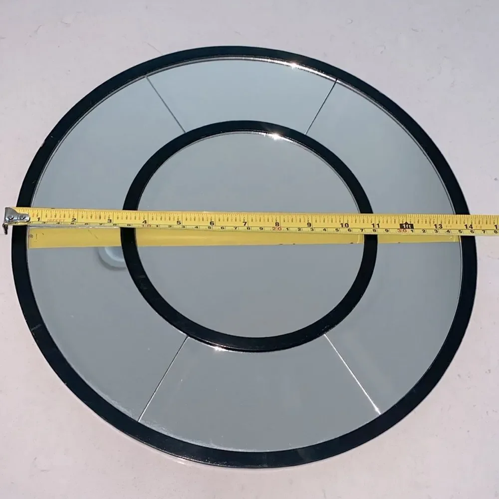 Modern Round Paneled Wall Mirror Black Frame 14.5 Inch Geometric Accent Mirror